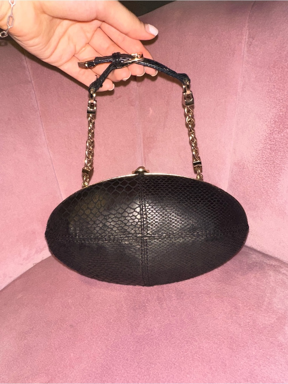 Black & Gold Versace Profumi Snakeskin Fabric Top Handle Clutch